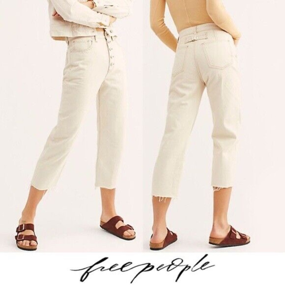 EUC 31 Free People Barrel High Waisted Button Crop Denim